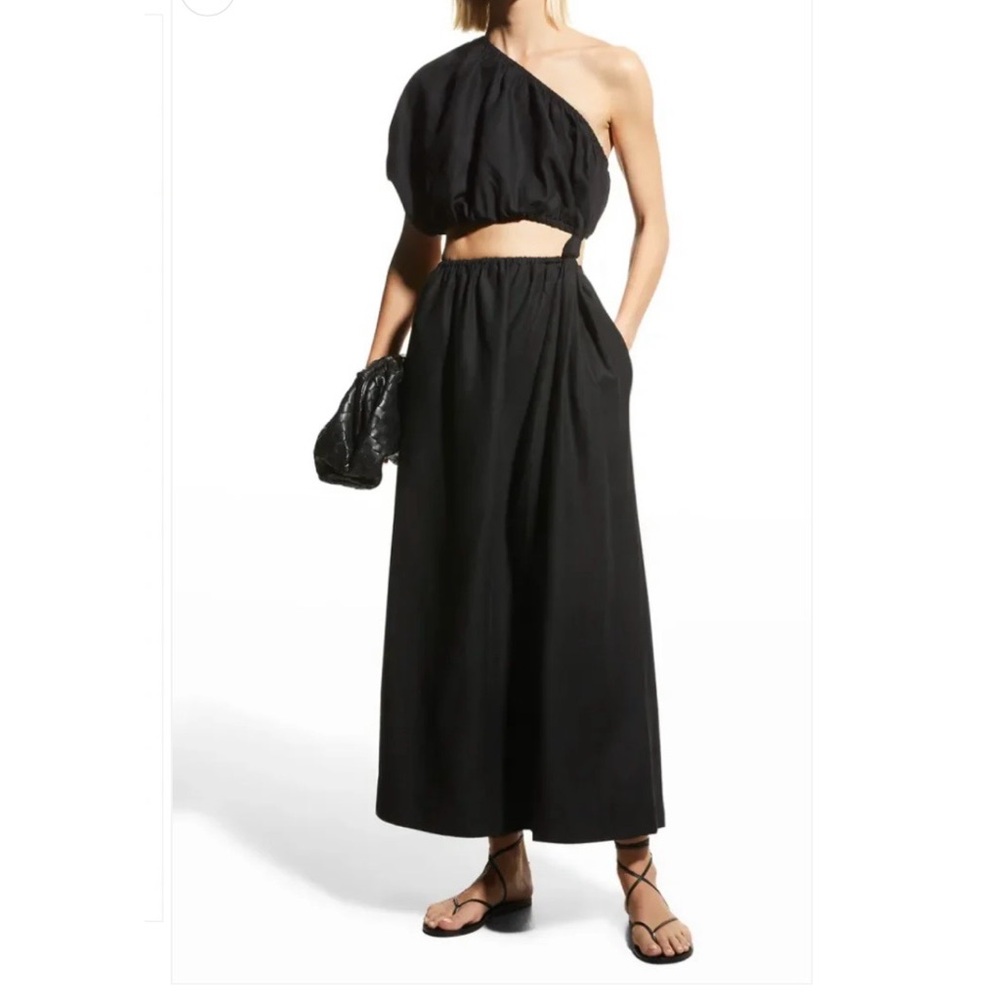 Farm Rio maxi dress cut out black shiny stretch satin M EUC